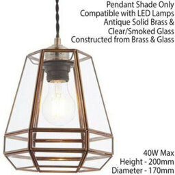 Hanging Ceiling Pendant Light Shade Antique Brass & Clear Glass Pear Drop Cage - thumbnail 2