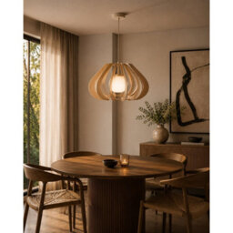 Luminosa Lighting Luminosa Alva Wire Frame Pendant Ceiling Light Beige 1X E27 - thumbnail 2