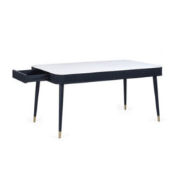 Oakham Premium Louis 90Cm Fluted Stone Top Dining Table With Drawers - Black