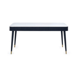 Oakham Premium Louis 90Cm Fluted Stone Top Dining Table With Drawers - Black - thumbnail 4