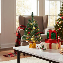 Living And Home Mini Desktop Christmas Tree With Fairy Lights, 30Cm W X 53Cm H - thumbnail 3