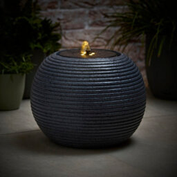 Valuelights Round Ribbed Solar Powered Outdoor Cascading Water Fountain Feature Garden Light