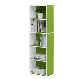 Walplus Furinno 5-Tier Reversible Color Open Shelf Bookcase , White/green 11055Wh/gr - thumbnail 1