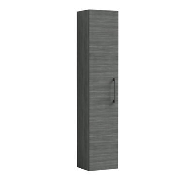 Balterley Level Modern Bathroom 1 Soft Close Door Wall Hung Tall Storage, Woodgrain Anthracite With Brushed Pewter Handle, 300 mm