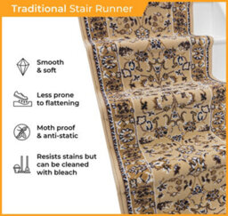 Traditional Stair Runner - Soft & Durable Carpet Runner For Stairs & Staircases, Multiple Lengths - thumbnail 3