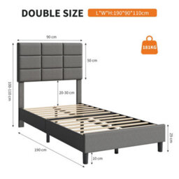 Single Bed Frame Upholstered Platform With Adjustable Headboard, Grey/90 X 190 Cm - thumbnail 2