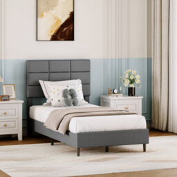 Single Bed Frame Upholstered Platform With Adjustable Headboard, Grey/90 X 190 Cm