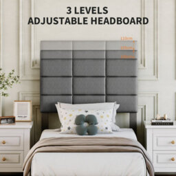 Single Bed Frame Upholstered Platform With Adjustable Headboard, Grey/90 X 190 Cm - thumbnail 6