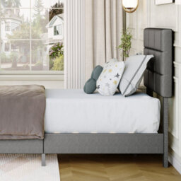 Single Bed Frame Upholstered Platform With Adjustable Headboard, Grey/90 X 190 Cm - thumbnail 5