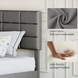 Single Bed Frame Upholstered Platform With Adjustable Headboard, Grey/90 X 190 Cm - thumbnail 4