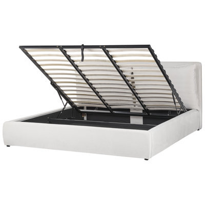 Beliani Ottoman Bed Velvet Bajonna 180 X 200 Cm (Eu Super King) Off-White - image 1