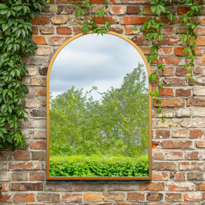 Mirroroutlet The Arcus Gold Metal Framed Arched Garden Wall Mirror 100Cm X 70Cm - image 1