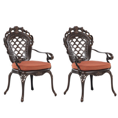 Beliani Set Of 2 Garden Chairs With Cushions Lizzano Metal Dark Brown - image 1