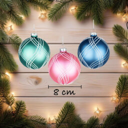Shatchi Christmas Glass Baubles 12Pcs Set - 8Cm Green, Pink & Blue With 12 Assorted Festive Designs - thumbnail 4