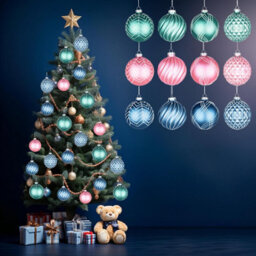 Shatchi Christmas Glass Baubles 12Pcs Set - 8Cm Green, Pink & Blue With 12 Assorted Festive Designs - thumbnail 7