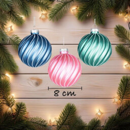 Shatchi Christmas Glass Baubles 12Pcs Set - 8Cm Green, Pink & Blue With 12 Assorted Festive Designs - thumbnail 3