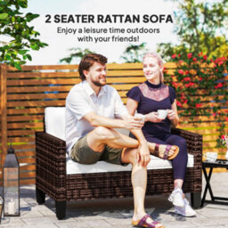 Wyld Haus Palo Brown Pe Rattan 2-Seater Outdoor Sofa With Cream Cushions - thumbnail 4