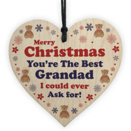 Red Ocean Grandad Christmas Wood Heart Bauble Decoration Gift For Grandad Gifts For Him