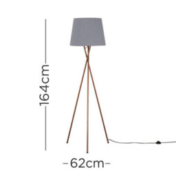 Valuelights Camden Copper Tripod Floor Lamp With Grey Tapered Shade And Bulb - thumbnail 6