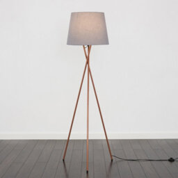 Valuelights Camden Copper Tripod Floor Lamp With Grey Tapered Shade And Bulb - thumbnail 4
