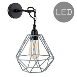 Valuelights Huber Satin Black Wall/ceiling Light Fitting With Grey Metal Cage Shade And 4W Led Bulb In Warm White