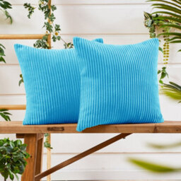 "Deconovo Set Of 2 Super Soft Corduroy Cushion Covers Sky Blue 16""x16""" - thumbnail 1