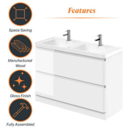 Plum&clay Marvel Gloss White Floor Standing Bathroom Vanity Unit With Resin Basin (W)1200mm - thumbnail 5