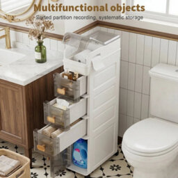4 Tier Slimline Bathroom Storage Cabinet Narrow - thumbnail 4