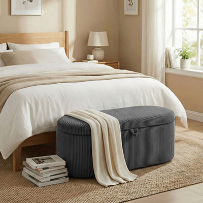 Homcom Storage Ottoman, Corduroy Ottoman Storage Box With Padded Seat - image 1