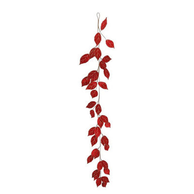 Velvet Leaf Garland With Gold Trim 182Cm - Red - image 1
