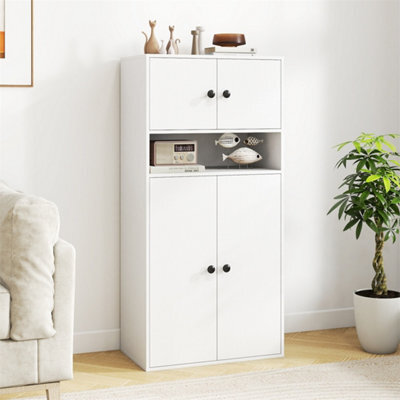 111 Cm Tall Bookcase 4 Tier Modern Storage Organizer With 4 Doors - image 1