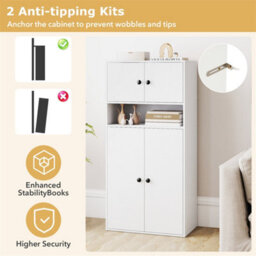 111 Cm Tall Bookcase 4 Tier Modern Storage Organizer With 4 Doors - thumbnail 4