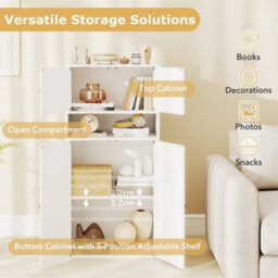 111 Cm Tall Bookcase 4 Tier Modern Storage Organizer With 4 Doors - thumbnail 5