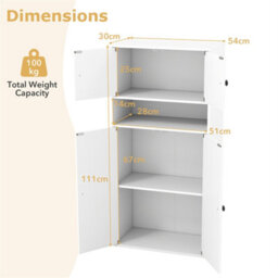 111 Cm Tall Bookcase 4 Tier Modern Storage Organizer With 4 Doors - thumbnail 2