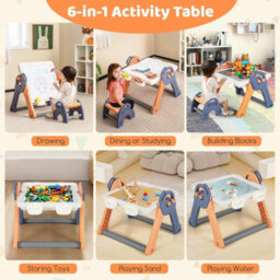 Costway 6-In-1 Multi-Activity Kids Play Table & Chair Set Folding Kids Painting Easel - thumbnail 5