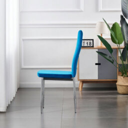 Furnizone UK Set Of 2 Dining Chairs - Monza Modern Dining Chairs - Blue Velvet Chrome Legs Dining Chairs - Kitchen Dining Room Chairs - thumbnail 4