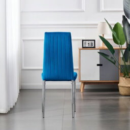 Furnizone UK Set Of 2 Dining Chairs - Monza Modern Dining Chairs - Blue Velvet Chrome Legs Dining Chairs - Kitchen Dining Room Chairs - thumbnail 5