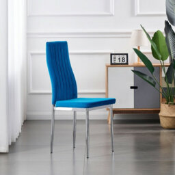 Furnizone UK Set Of 2 Dining Chairs - Monza Modern Dining Chairs - Blue Velvet Chrome Legs Dining Chairs - Kitchen Dining Room Chairs - thumbnail 2