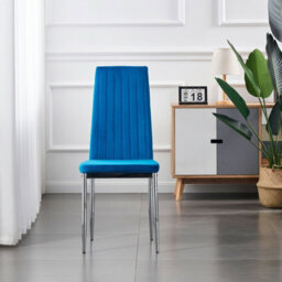 Furnizone UK Set Of 2 Dining Chairs - Monza Modern Dining Chairs - Blue Velvet Chrome Legs Dining Chairs - Kitchen Dining Room Chairs - thumbnail 3