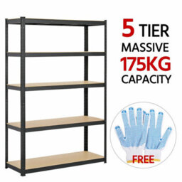 5 Tier Black Metal Garage Shelving Unit Extra Wide Storage Shed Shelves Racking - thumbnail 1