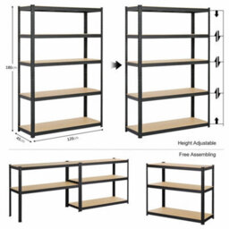 5 Tier Black Metal Garage Shelving Unit Extra Wide Storage Shed Shelves Racking - thumbnail 2