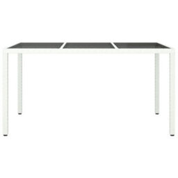 Berkfield Garden Table 150X90X75 Cm Tempered Glass And Poly Rattan White - thumbnail 3