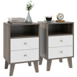 Homcom Bedside Tables Set Of 2, Modern Nightstand With 2 Drawers And Open Cubby - thumbnail 2