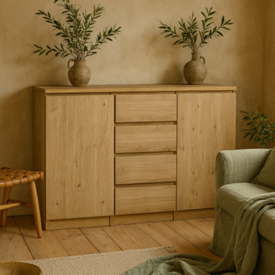 Wyld Haus Budapest Oak-Effect Sideboard 4 Drawers 2 Doors - image 1