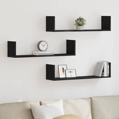 Walplus Wall Shelves 3 Pcs Black Oak 80X18X18 Cm Engineered Wood - image 1