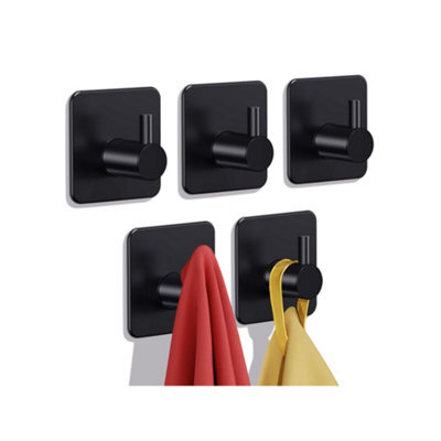 5 Pack Self Adhesive Hooks, Heavy Duty Max 10Kg, 304 Stainless Steel - Black - image 1