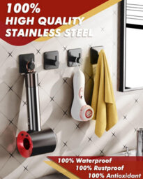 5 Pack Self Adhesive Hooks, Heavy Duty Max 10Kg, 304 Stainless Steel - Black - thumbnail 3
