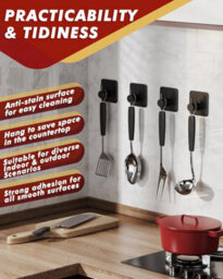 5 Pack Self Adhesive Hooks, Heavy Duty Max 10Kg, 304 Stainless Steel - Black - thumbnail 4