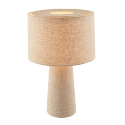 Happy Homewares Modern Natural Oatmeal Linen Table Lamp With Fabric Shade And Base - thumbnail 1