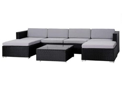 Evre Black Rattan Outdoor Garden Furniture Nevada Set 6 Seater Sofa With Coffee Table With Cover - image 1